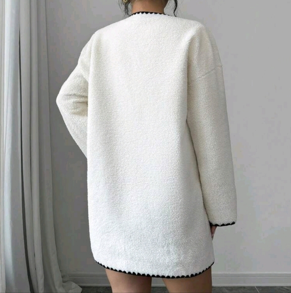 Women's Elegant Solid Color Contrast Trim V-Neck Jacket - Picture 4 of 4